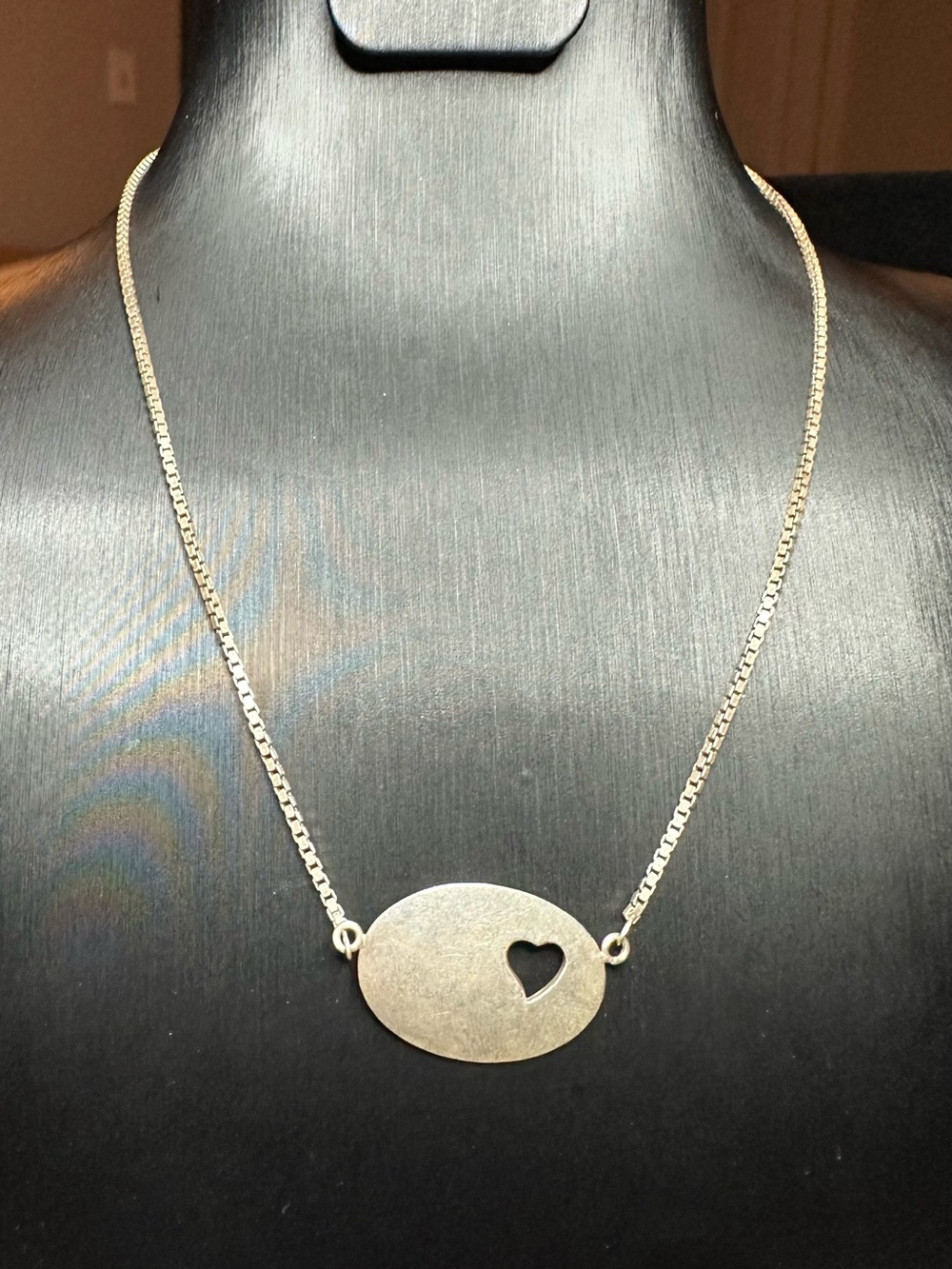 Silver Oval Pendant Necklace with Heart Cutout - Women Jewelry